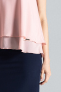 Bluzka damska z dekoltem bez rękawów luźna dwuwarstwowa różowa M351