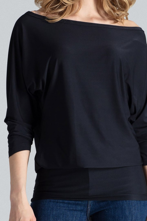 Bluzka damska kimono z długim rękawem i ściągaczem czarna M037 Bluzka damska kimono z długim rękawem i ściągaczem czarna M037