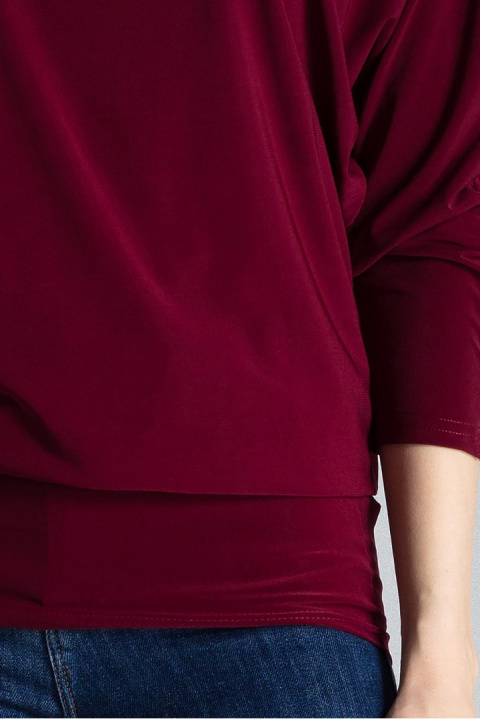 Bluzka damska kimono z długim rękawem i ściągaczem bordowa M037 Bluzka damska kimono z długim rękawem i ściągaczem bordowa M037