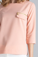 Bluzka damska z wiskozą dekoltem w łódkę i rękawem 3/4 różowa M393