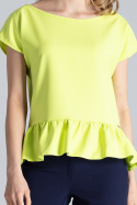 Bluzka damska z krótkim rękawem baskinką i dekoltem limonkowa M388