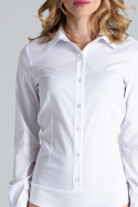 Body damskie koszulowe zapinane na guziki bawełniane białe M315