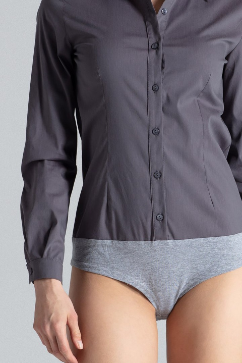 Body damskie koszulowe zapinane na guziki bawełniane szare M315 Body damskie koszulowe zapinane na guziki bawełniane szare M315