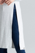 Długa bluzka damska z wiskozy z rozcięciem z boku jasno szara M389