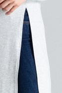Długa bluzka damska z wiskozy z rozcięciem z boku jasno szara M389