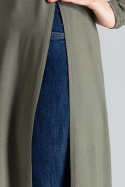 Długa bluzka damska z wiskozy z rozcięciem z boku jasno oliwkowa M389