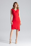 Sukienka asymetryczna ołówkowa bez rękawów z dekoltem V czerwona M053