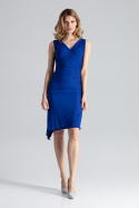 Sukienka asymetryczna ołówkowa bez rękawów z dekoltem V niebieska M053