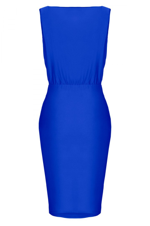 Elegancka sukienka ołówkowa bez rękawów z dekoltem V niebieska M135 Elegancka sukienka ołówkowa bez rękawów z dekoltem V niebieska M135