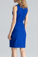 Elegancka sukienka ołówkowa bez rękawów z dekoltem V niebieska M135