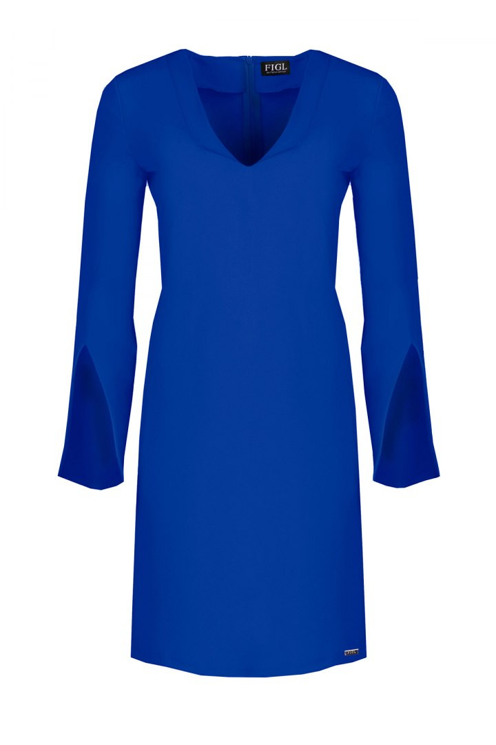 Sukienka mini z pękniętymi rękawami i dekoltem V niebieska M550
