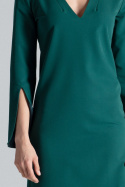 Sukienka mini z pękniętymi rękawami i dekoltem V zielona M550