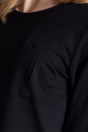 Sukienka midi z wiskozy z długim rękawem i paskiem czarna M414