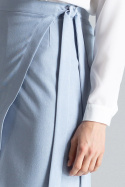 Spódnica asymetryczna midi na zakładkę z wiązaniem błękitna M629