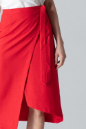 Spódnica asymetryczna midi na zakładkę z wiązaniem czerwona M629
