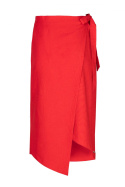 Spódnica asymetryczna midi na zakładkę z wiązaniem czerwona M629