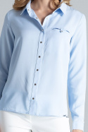Klasyczna koszula damska z wiskozy z długim rękawem błękitna M581