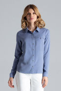 Klasyczna koszula damska z wiskozy z długim rękawem niebieska M581