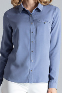 Klasyczna koszula damska z wiskozy z długim rękawem niebieska M581