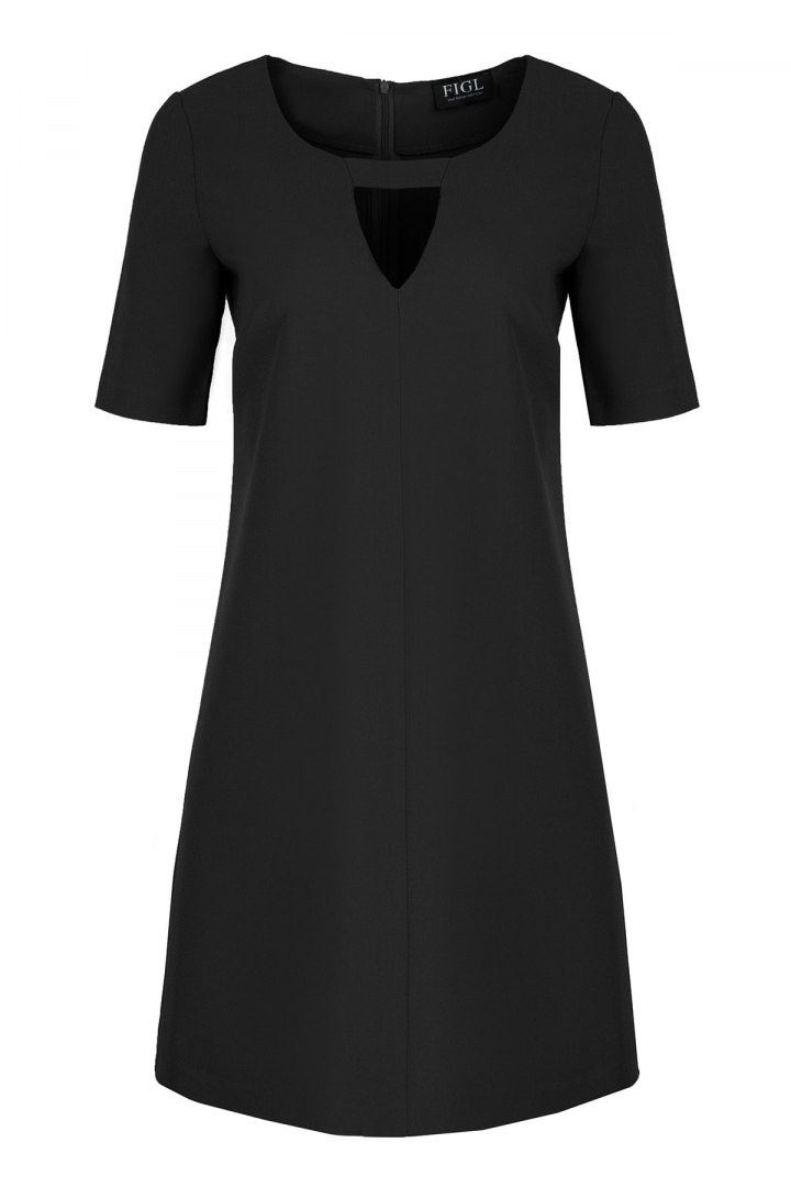Sukienka trapezowa mini z pęknięciem i krótkim rękawem czarna M634