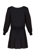 Sukienka mini z wiskozy z wiązaniem i długim rękawem czarna M576