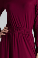 Sukienka maxi prosta z gumką w pasie i długim rękawem bordowa M604