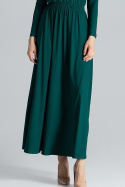 Sukienka maxi prosta z gumką w pasie i długim rękawem zielona M604
