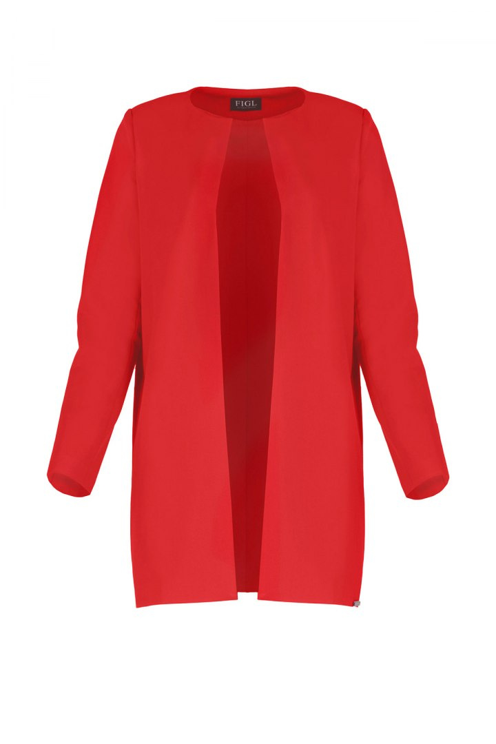 Płaszcz damski prosty żakietowy bez zapięcia i kieszeni czerwony M551