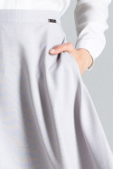Spódnica rozkloszowana midi na pasku z kieszeniami szara M628