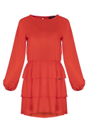 Sukienka mini marszczona z falbanami i długim rękawem czerwona M601