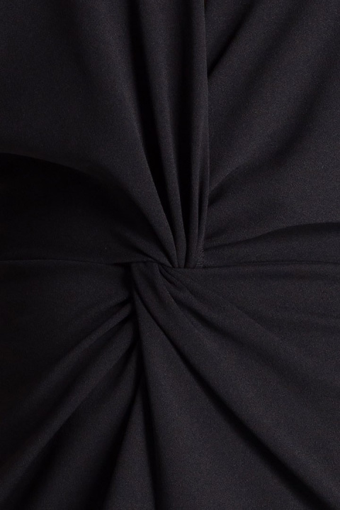 Elegancka sukienka midi z gumką w pasie i krótkim rękawem czarna M687 Elegancka sukienka midi z gumką w pasie i krótkim rękawem czarna M687