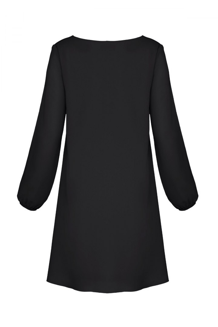 Sukienka trapezowa z długim rękawem i dekoltem w serek czarna M566