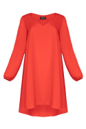 Sukienka trapezowa z długim rękawem i dekoltem w serek czerwona M566
