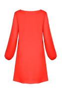 Sukienka trapezowa z długim rękawem i dekoltem w serek czerwona M566