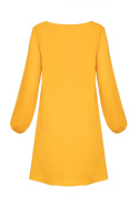Sukienka trapezowa z długim rękawem i dekoltem w serek żółta M566