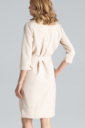 Elegancka sukienka midi wiązana w pasie z rękawem 3/4 beżowa M644