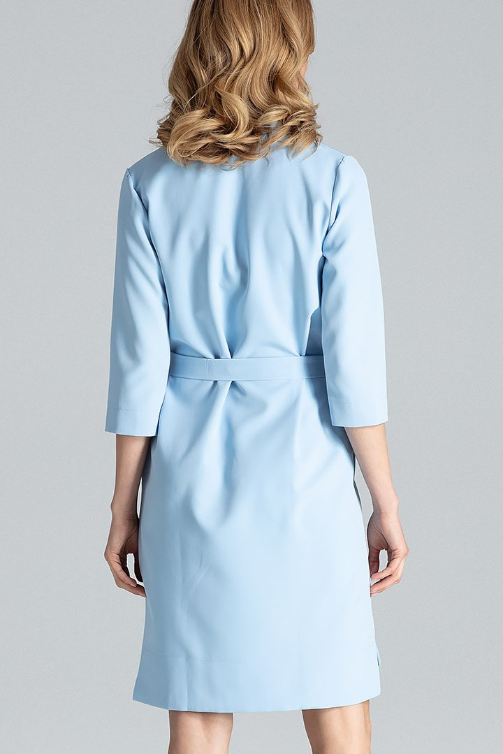 Elegancka sukienka midi wiązana w pasie z rękawem 3/4 niebieska M644
