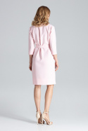 Elegancka sukienka midi wiązana w pasie z rękawem 3/4 różowa M644