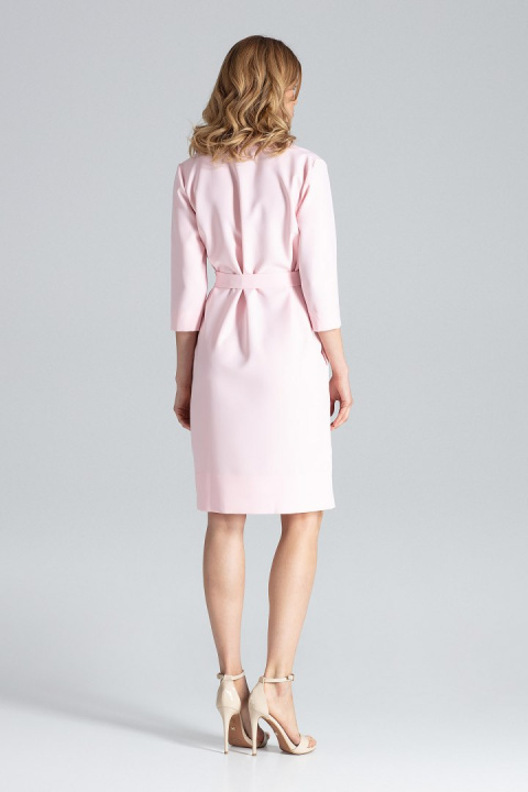 Elegancka sukienka midi wiązana w pasie z rękawem 3/4 różowa M644 Elegancka sukienka midi wiązana w pasie z rękawem 3/4 różowa M644