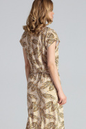 Zwiewna sukienka maxi z gumką w pasie i dekoltem V wzór 106 M668