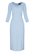 Sukienka midi z dekoltem rękawem 3/4 wiązana w pasie błękitna M631