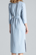 Sukienka midi z dekoltem rękawem 3/4 wiązana w pasie błękitna M631
