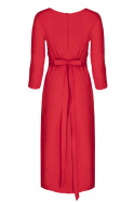 Sukienka midi z dekoltem rękawem 3/4 wiązana w pasie czerwona M631