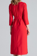 Sukienka midi z dekoltem rękawem 3/4 wiązana w pasie czerwona M631