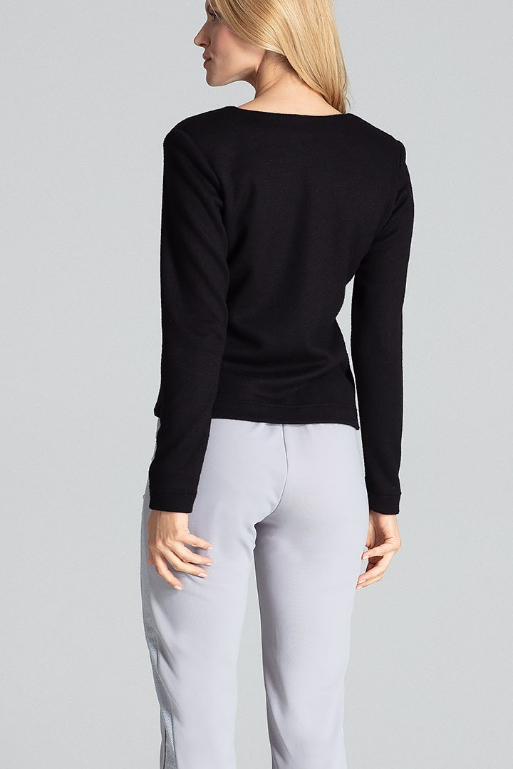Sweter damski z wiskozy rozpinany z dekoltem w serek czarny M683 Sweter damski z wiskozy rozpinany z dekoltem w serek czarny M683