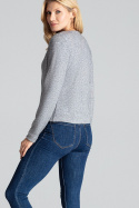 Sweter damski z wiskozy rozpinany z dekoltem w serek szary M683