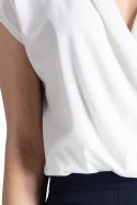 Bluzka damska z kopertowym dekoltem i krótkim rękawem ecru M652