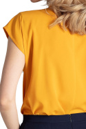 Bluzka damska z kopertowym dekoltem i krótkim rękawem musztardowa M652
