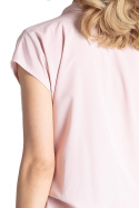 Bluzka damska z kopertowym dekoltem i krótkim rękawem różowa M652