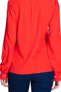 Elegancka bluzka damska gładka z długim rękawem i stójką czerwona M595